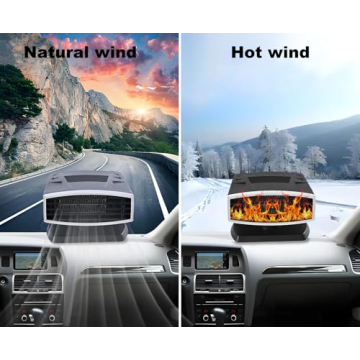 Car Heater,12V 200W Portable Car Heaters for Vehicle,2-in-1 Fast Heating Heater for Car Plug in Cigarette Lighter with 360-Degree Rotating Base (Black&Silver)