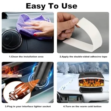 Car Heater,12V 200W Portable Car Heaters for Vehicle,2-in-1 Fast Heating Heater for Car Plug in Cigarette Lighter with 360-Degree Rotating Base (Black&Silver)