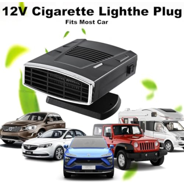 Car Heater,12V 200W Portable Car Heaters for Vehicle,2-in-1 Fast Heating Heater for Car Plug in Cigarette Lighter with 360-Degree Rotating Base (Black&Silver)
