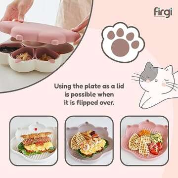Firgi MEOW Silicone Baby Toddler Plates, Baby Feeding Essentials 100% Food-Grade Silicone Led Weaning Supplies BPA Free Toddler Soft and Durable Silicone Plate Feeding Supplies BPA Free Kids Dry Rose