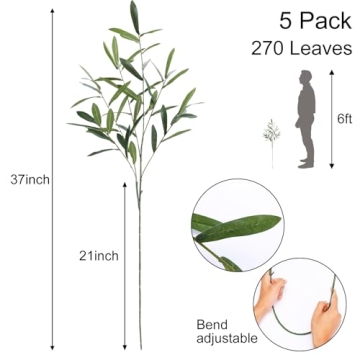 FUNARTY 5pcs Olive Branch Stems for Home Decor