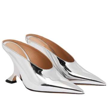 Arqa Metallic Leather Heeled Mules for Women Pointed Toe Wedge Heel Slide Sandals Slip-on Mule Heels...
