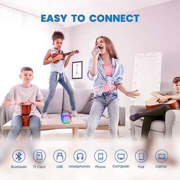 Mini Karaoke Machine for Kids, Birthday Easter Gifts Toys for Girls Boys Friends Age 3-12+, Portable Bluetooth Speaker with 2 Wireless Mics, Karafun Premium Songs Family Home Party(Blue)