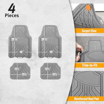Armor All 4-Piece All-Season Floor Mats, Custom Fit Car Mats, All-Weather Car Floor Mats, Trim-to-Fit Automotive Floor Mats for Cars, Trucks, SUVs, Vehicle Floor Liner -- Gray