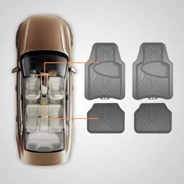 Armor All 4-Piece All-Season Floor Mats, Custom Fit Car Mats, All-Weather Car Floor Mats, Trim-to-Fit Automotive Floor Mats for Cars, Trucks, SUVs, Vehicle Floor Liner -- Gray