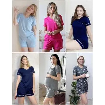 Ekouaer Pajamas Set for Women 2 Piece Short Sleeve Sleepwear Soft V Neck Tops and Shorts Pjs Lounge Set with Pocket,Rose,Small