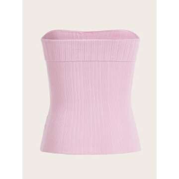Floerns Women's Strapless Bow Front Sleeveless Bandeau Rib Knit Tube Top Light Pink S