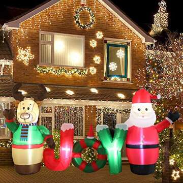 Kurala 8 FT Long Lighted Christmas Inflatable Santa Claus and Reindeer Party Yard Indoor Outdoor Decoration