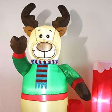 Kurala 8 FT Long Lighted Christmas Inflatable Santa Claus and Reindeer Party Yard Indoor Outdoor Decoration