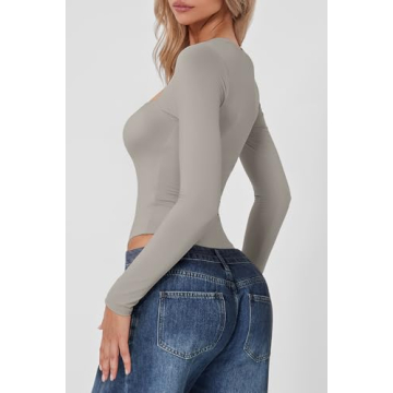QINSEN Women's Sexy Square Neck Bodysuit Long Sleeve Top