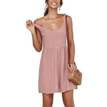 Womens Beach Tie Strap A-Line Mini Dress in Pink
