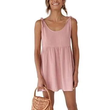 Womens Beach Tie Strap A-Line Mini Dress in Pink
