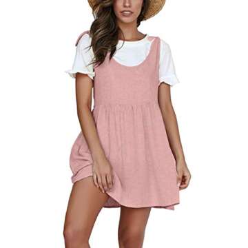 Womens Beach Tie Strap A-Line Mini Dress Casual Summer Sleeveless Sundress Pink S