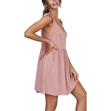 Womens Beach Tie Strap A-Line Mini Dress Casual Summer Sleeveless Sundress Pink S