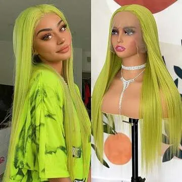 Itimay Green Hair Lace Front Wig Long Straight Wig Natural Hair Heat Resistant Fiber Hair Synthetic Lace Front Wigs for Fashion Women