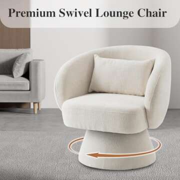 Rongbuk 360° Swivel Accent Chair, Modern Velvet Barrel Chair with Pillow, Upholstered Single Sofa for Living Room, Bedroom, Office, Ivory