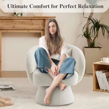 Rongbuk 360° Swivel Accent Chair, Modern Velvet Barrel Chair with Pillow, Upholstered Single Sofa for Living Room, Bedroom, Office, Ivory