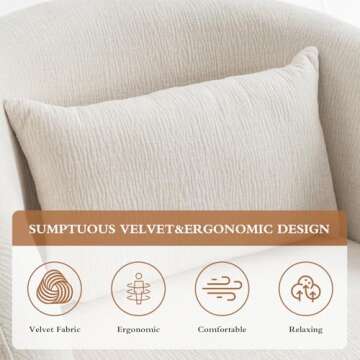 Rongbuk 360° Swivel Accent Chair, Modern Velvet Barrel Chair with Pillow, Upholstered Single Sofa for Living Room, Bedroom, Office, Ivory