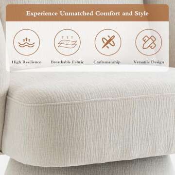 Rongbuk 360° Swivel Accent Chair, Modern Velvet Barrel Chair with Pillow, Upholstered Single Sofa for Living Room, Bedroom, Office, Ivory