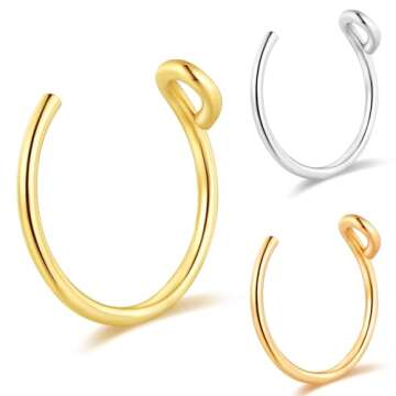 Set of 3 Stylish Fake Clip On Nose Rings for Women