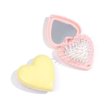 1pc Pink Heart Hair Comb With Mirror Hair Brush Mini Curly Comb Air Cushion Comb Folding Airbag Comb...