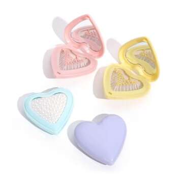 1pc Pink Heart Hair Comb With Mirror Hair Brush Mini Curly Comb Air Cushion Comb Folding Airbag Comb Women Girl Cute Mini Massage Comb 80 * 85mm Styling Tools and Appliances