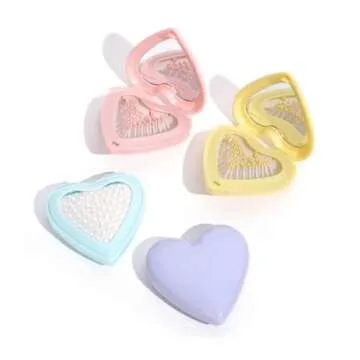 Compact Pink Heart Hair Comb With Mirror for Easy Styling