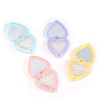 1pc Pink Heart Hair Comb With Mirror Hair Brush Mini Curly Comb Air Cushion Comb Folding Airbag Comb Women Girl Cute Mini Massage Comb 80 * 85mm Styling Tools and Appliances