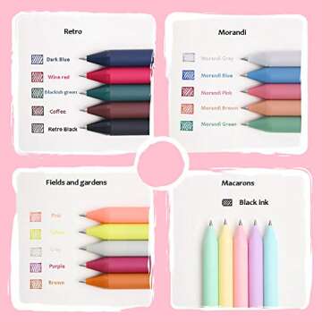 Kaco 20 Retractable Gel Ink Pens New Set( 5 Black Ink + 15 Color Ink) Extra Fine 0.5mm Pencils Inks ...