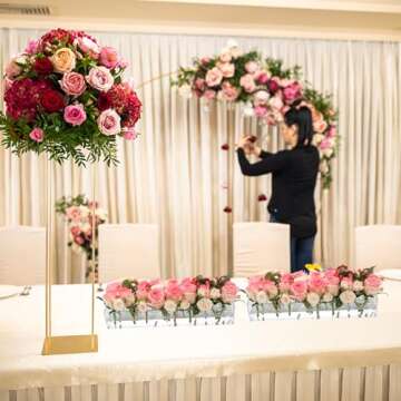 2Pack Clear Acrylic Flower Vase Rectangular, 15.7 Inches Long Floral Centerpiece Low Vases with Hole...