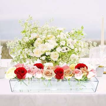 2Pack Clear Acrylic Flower Vase Rectangular, 15.7 Inches Long Floral Centerpiece Low Vases with Holes for Dinning Table, Home Decor, Wedding Decoration