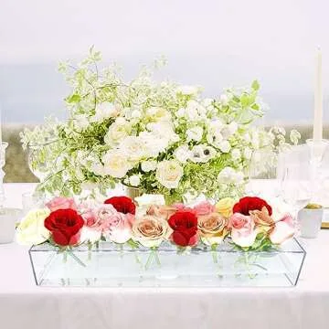 2Pack Clear Acrylic Flower Vase Rectangular, 15.7 Inches Long Floral Centerpiece Low Vases with Holes for Dinning Table, Home Decor, Wedding Decoration