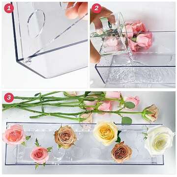 2Pack Clear Acrylic Flower Vase Rectangular, 15.7 Inches Long Floral Centerpiece Low Vases with Holes for Dinning Table, Home Decor, Wedding Decoration