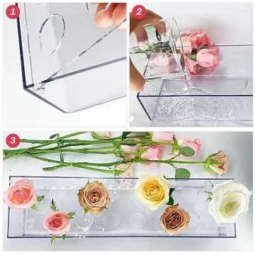 2Pack Clear Acrylic Flower Vase Rectangular, 15.7 Inches Long Floral Centerpiece Low Vases with Holes for Dinning Table, Home Decor, Wedding Decoration