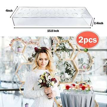 2Pack Clear Acrylic Flower Vase Rectangular, 15.7 Inches Long Floral Centerpiece Low Vases with Holes for Dinning Table, Home Decor, Wedding Decoration
