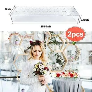 2Pack Clear Acrylic Flower Vase Rectangular, 15.7 Inches Long Floral Centerpiece Low Vases with Holes for Dinning Table, Home Decor, Wedding Decoration