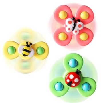 ALASOU 3PCS Suction Cup Spinner Toys for Toddlers | Perfect Birthday Gift for 1-2 Year Olds | Fun Se...