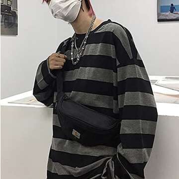 Chvity Womens Harajuku Long Sleeve Oversized T Shirts for Women Casual Crewneck Black and Gray Strip...