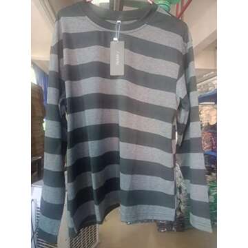 Chvity Womens Harajuku Long Sleeve Oversized T Shirts for Women Casual Crewneck Black and Gray Stripe Tops(Gray,XXL)