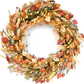 CIR OASES 24 inch Fall Wreath Berries Front Door Wreath Artificial Grain Wreath Harvest Wheat Ears G...