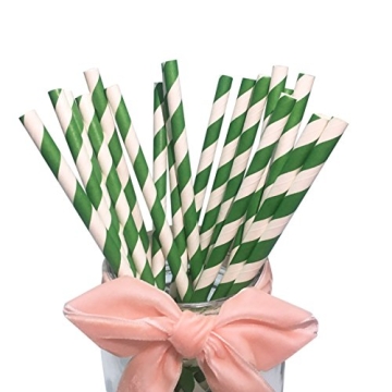 Green Striped Paper Straws - Eco-Friendly 100 Pack for Any Drink