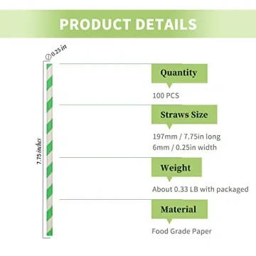 Biodegradable Green Striped Paper Straws for Parties