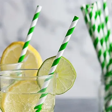 Biodegradable Green Striped Paper Straws for Parties
