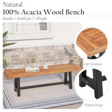 Sophia & William Acacia Outdoor Bench for Gardens