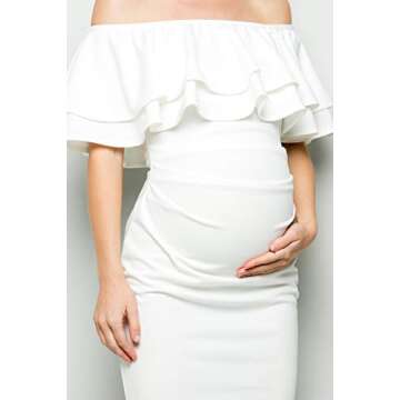 My Bump Double Layer Ruffle Maternity Dress – Fitted Off-Shoulder Style for Baby Showers