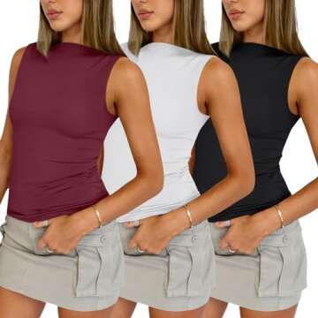 SUNBS 3 Pack Tank Tops for Women 2025 Summer Going Out Y2K Cute Clothes Sleeveless Casual Basic Tube Shirts Fashion Outfits WineRed White Black M