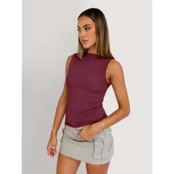 SUNBS 3 Pack Tank Tops for Women 2025 Summer Going Out Y2K Cute Clothes Sleeveless Casual Basic Tube Shirts Fashion Outfits WineRed White Black M