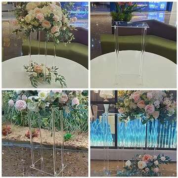 10 Pcs-Rectangle Flower Vase Column Clear Acrylic Flower Stand Party Wedding Centerpiece for Table D...
