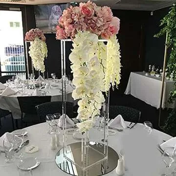 10 Pcs-Rectangle Flower Vase Column Clear Acrylic Flower Stand Party Wedding Centerpiece for Table Decoration Bouquet Display Pillars, Acrylic Tall Vases for Centerpieces Geometric Decor