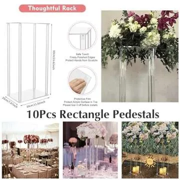 10 Pcs-Rectangle Flower Vase Column Clear Acrylic Flower Stand Party Wedding Centerpiece for Table Decoration Bouquet Display Pillars, Acrylic Tall Vases for Centerpieces Geometric Decor